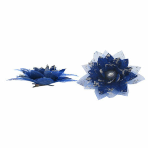Květ na klipu umělý samet/organza modrá 11cm