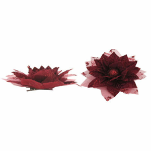Umělý květ na klipu samet a organza tm.červená 11cm