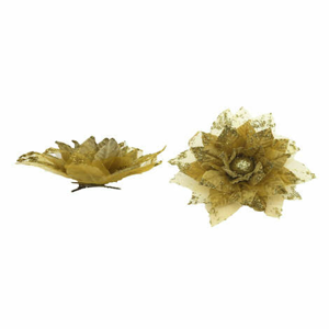 Umělý květ na klipu samet a organza zlatá 11cm