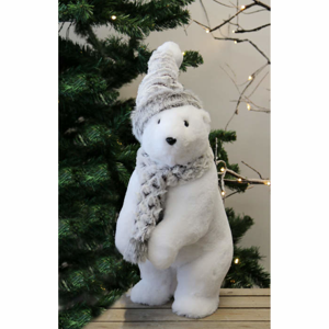 Medvěd s čepicí a šálou plyš bílo-šedý 40cm