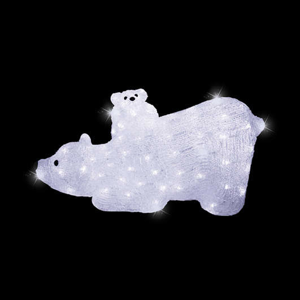 Medvěd s mládětem svítící 48LED studená bílá akrylový 53cm