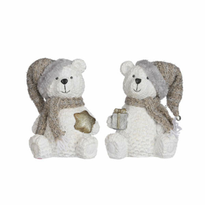 Medvěd sedící s čepicí a s hvězdou/balíkem polyresin bílá/hnědá mix 18,5cm