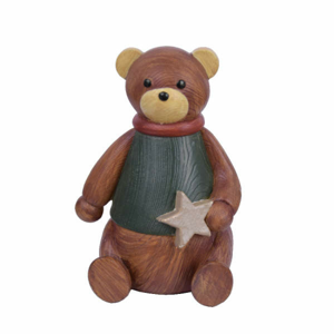 Medvěd sedící s hvězdou hnědo-zelený 12cm