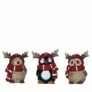 Medvěd, sova nebo tučňák s parohy 12cm keramika mix tvarů medvěd