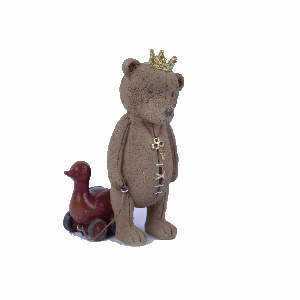 Medvěd stojící s kachnou na kolečkách polystone 12,5cm