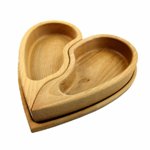 Miska tvar srdce půlená s podnosem dřevo přírodní 27cm