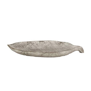 Miska ve tvaru listu dřevěná stříbrná 28cm