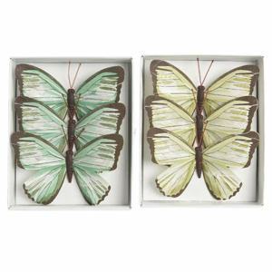 Motýl látkový na drátku 3ks 12cm žlutý nebo zelený zelený