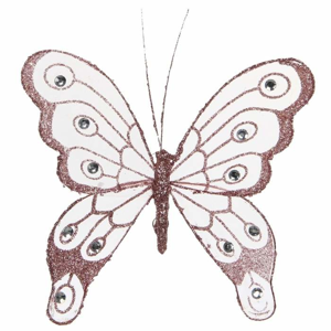 Motýl na klipu organza s glitry 20cm růžová