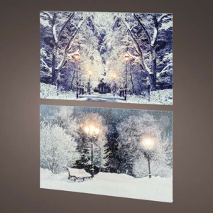 Obraz svíticí zimní krajina 6LED kanvas mix 38x58cm