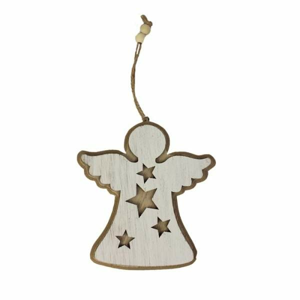 Ozdoba anděl dekor hvězdy dřevo přírodní/bílá 12,5cm