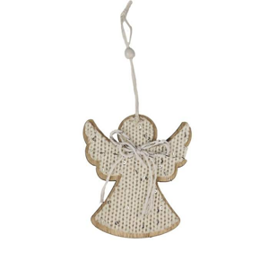 Ozdoba dřevěný anděl s vlnou bílý 10,5cm