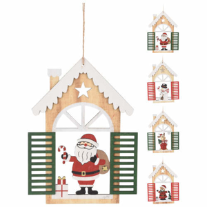 Ozdoba dům s vánoční figurkou dřevo mix 22cm