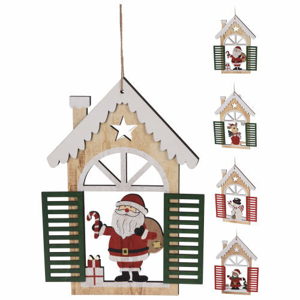 Ozdoba dům s vánoční figurkou dřevo mix 30cm