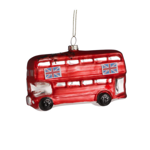 Ozdoba dvoupatrový autobus skleněný matný červený 10,5cm