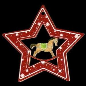 Ozdoba hvězda s houpacím koněm dřevo 6cm