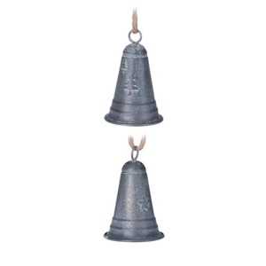 Ozdoba kovový zvonek se stromem/hvězdou šedý mix 10cm