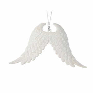 Ozdoba křídla andělská plast s glitry bílá 16cm