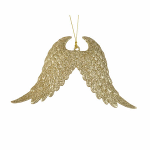 Ozdoba křídla andělská plast s glitry zlatá 16cm