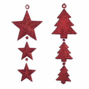 Ozdoba plastová hvězdy nebo stromy s glitry 16cm červená hvězda