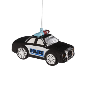 Ozdoba policejní vůz skleněný matný černý 13cm