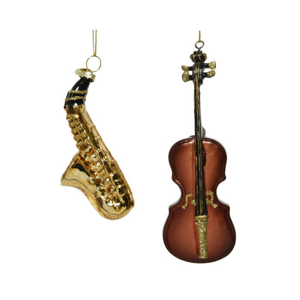 Ozdoba skleněná housle/saxofon s glitry mix 12cm