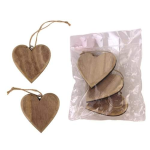 Ozdoba srdce 3ks dřevo přírodní 8cm