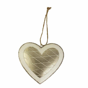 Ozdoba srdce kovové bílo-zlaté 10,5cm