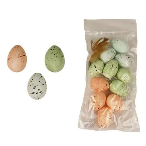 Ozdoba vejce kropenatá 12ks plast bílo-oranžovo-zelená 18cm