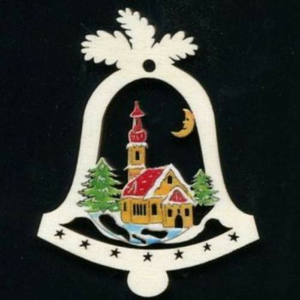 Ozdoba zvonek s kostelem dřevěný 9cm