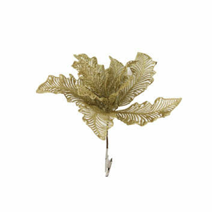 Poinsettia květ na klipu umělá s glitry zlatá 20cm
