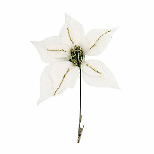 Poinsettia květ na klipu umělá samet bílá 20cm