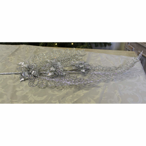 Poinsettia s listy umělá s glitry stříbrná 85cm