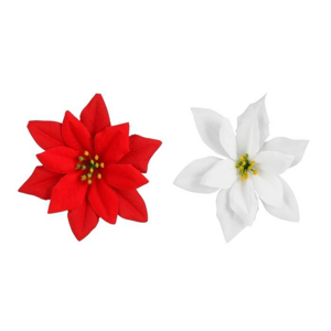 Poinsettia sametový květ umělý na klipu bílý/červený mix 15cm