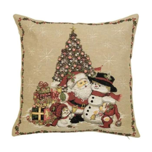 Polštář vánoční strom a Santa Claus bavlněný béžový 45cm