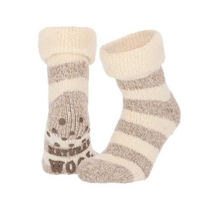 Ponožky dámské hnědé s proužkem vel.35-38 vlna