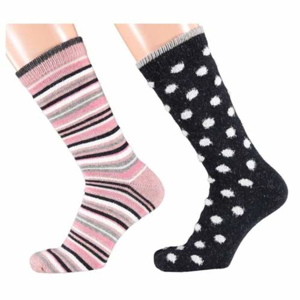 Ponožky dámské proužky/puntíky 2ks vel.35-38 vlna růžová/černá