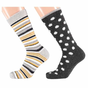 Ponožky dámské proužky/puntíky 2ks vel.35-38 vlna žlutá/černá