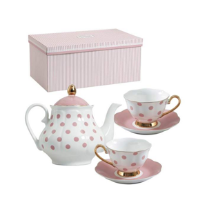 Porcelánové šálky 2ks a čajová konvice MADAME DE RÉCAMIER růžovo-bílá 190ml/1 litr