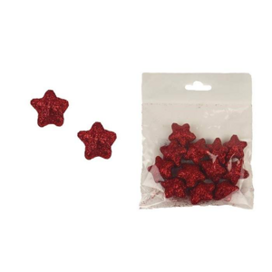 Přízdoba hvězda plastová s glitry červená 12ks