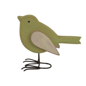 Pták dřevo/kov zelená 15cm