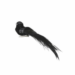 Pták na klipu pěna a peří černá 18cm