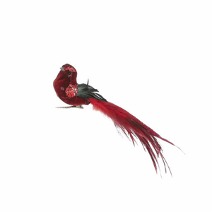 Pták na klipu pěnový s peřím červený 18cm