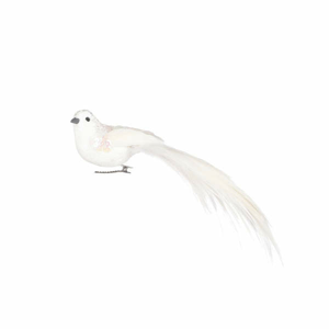 Pták na klipu pěnový s peřím a glitry bílý 22cm