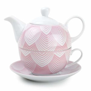 Šálek a čajová konvice porcelán YONG růžová
