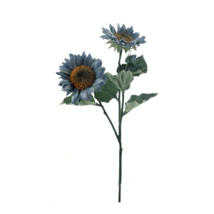 Slunečnice ECO řezaná umělá se 2 květy šedo-modrá 63cm