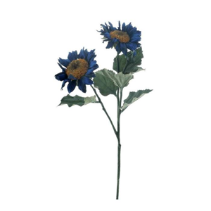 Slunečnice ECO řezaná umělá se 2 květy tm.modrá 63cm