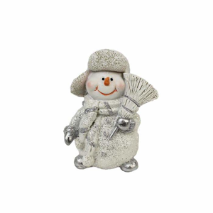 Sněhulák s koštětem keramický bílý 8cm