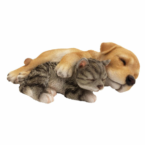 Štěně Labrador a kotě dvojice spící OUTDOOR polyresin 18cm