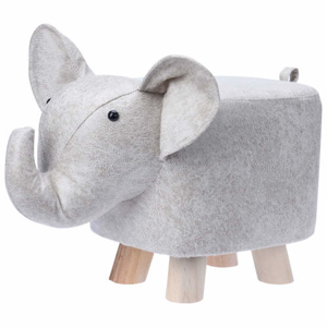 Stolička tvar slon dřevo/koženka šedá 50cm